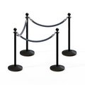 Montour Line Stanchion Post and Rope Kit Black, 4 Ball Top3 Gray Rope C-Kit-4-BK-BA-3-PVR-GY-PS